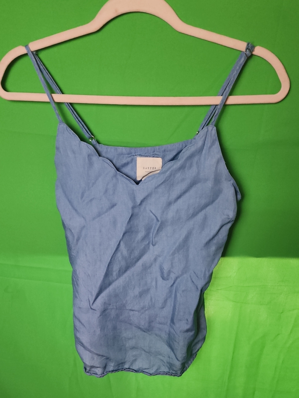 Harper Heritage Light Blue Scallop V-Neck Camisole Tank Top XXS